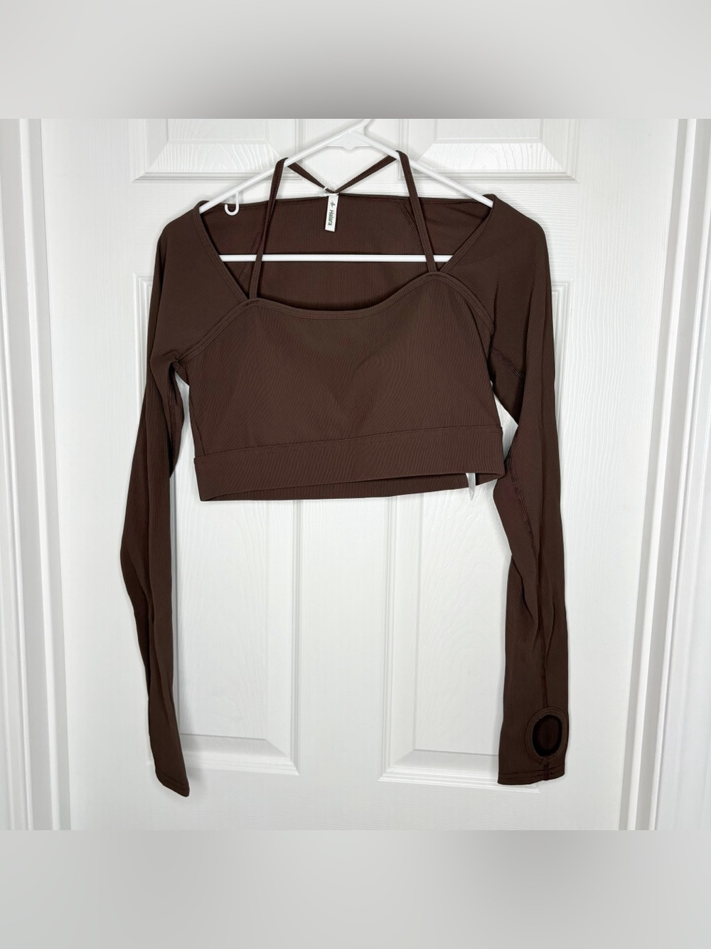NWT Brown Long Sleeve Crop Top with Strappy Detail